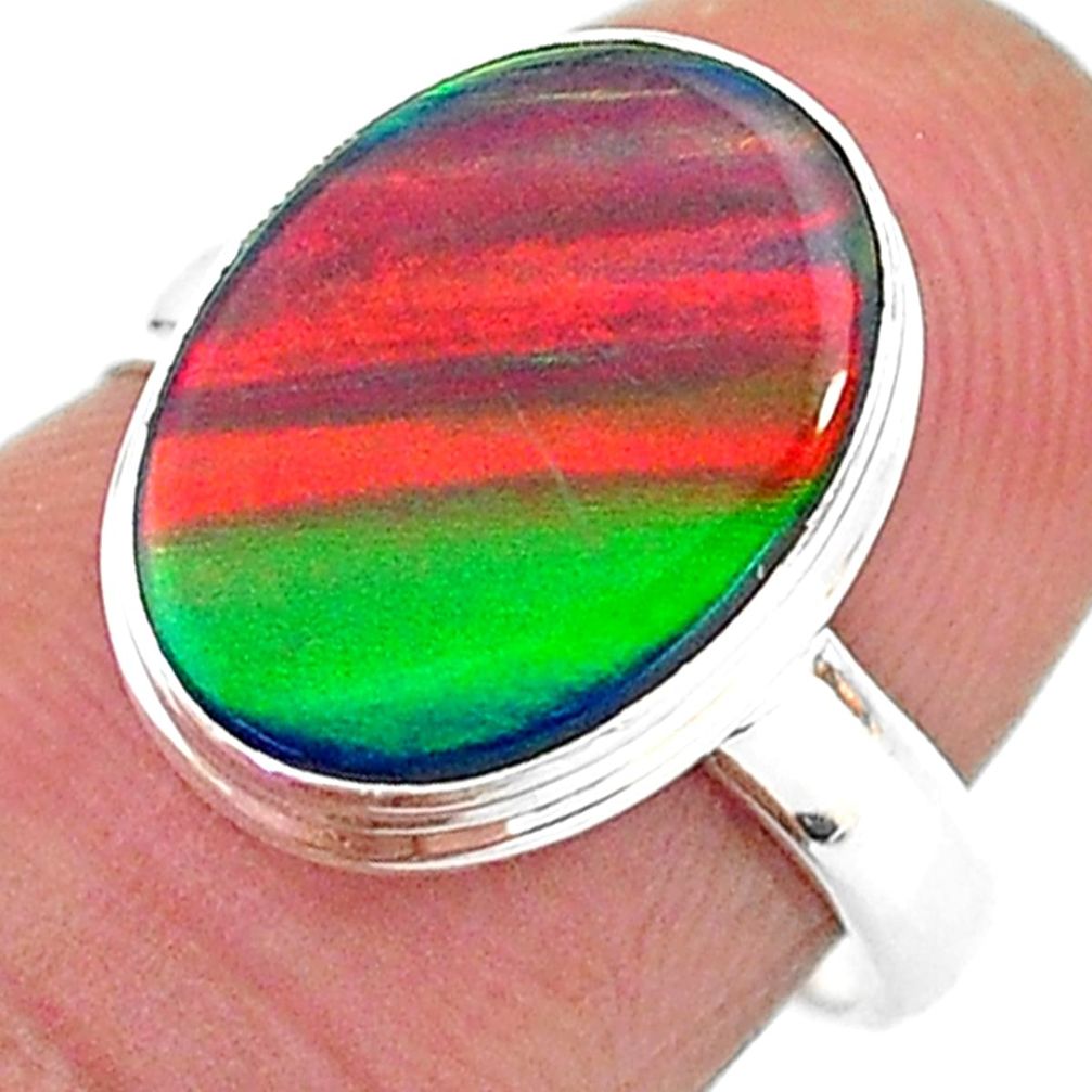 5.17cts solitaire volcano aurora opal (lab) oval shape ring size 6 t16948