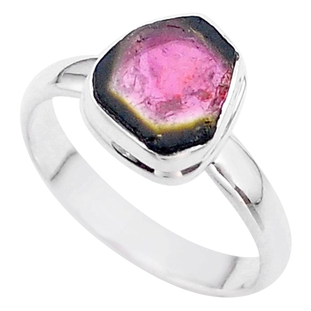 925 silver 4.66cts solitaire watermelon tourmaline slice ring size 10 t46308