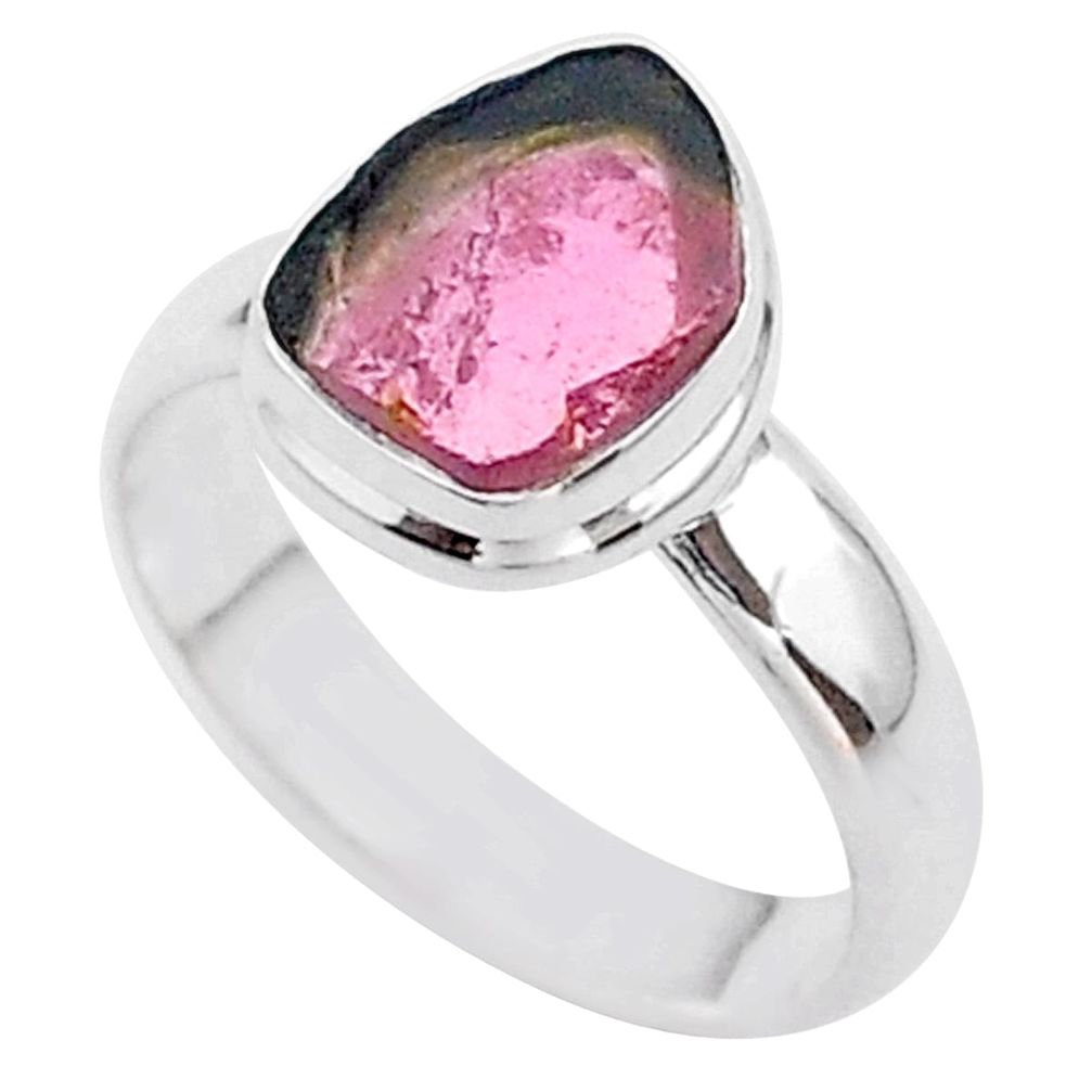 925 silver 3.83cts solitaire watermelon tourmaline slice ring size 6 t46283