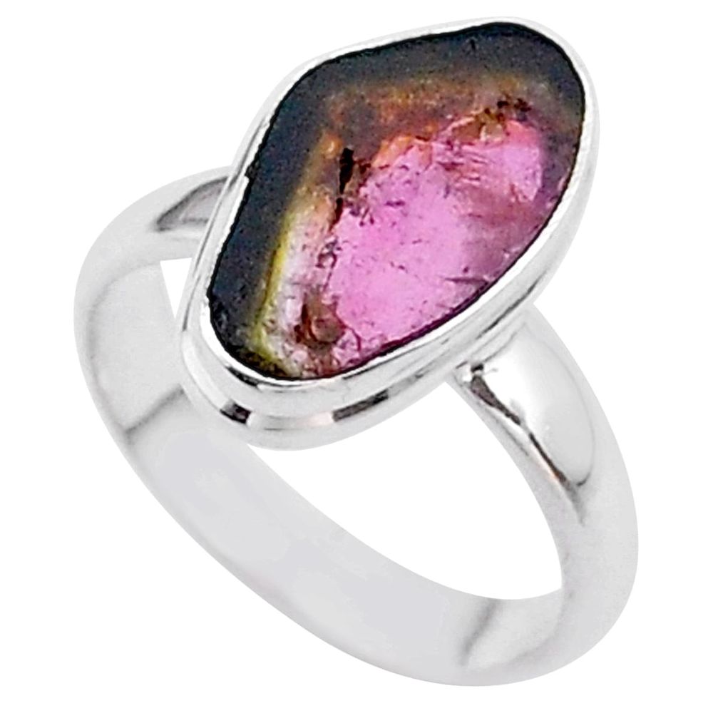 925 silver 4.42cts solitaire watermelon tourmaline slice ring size 6 t46303