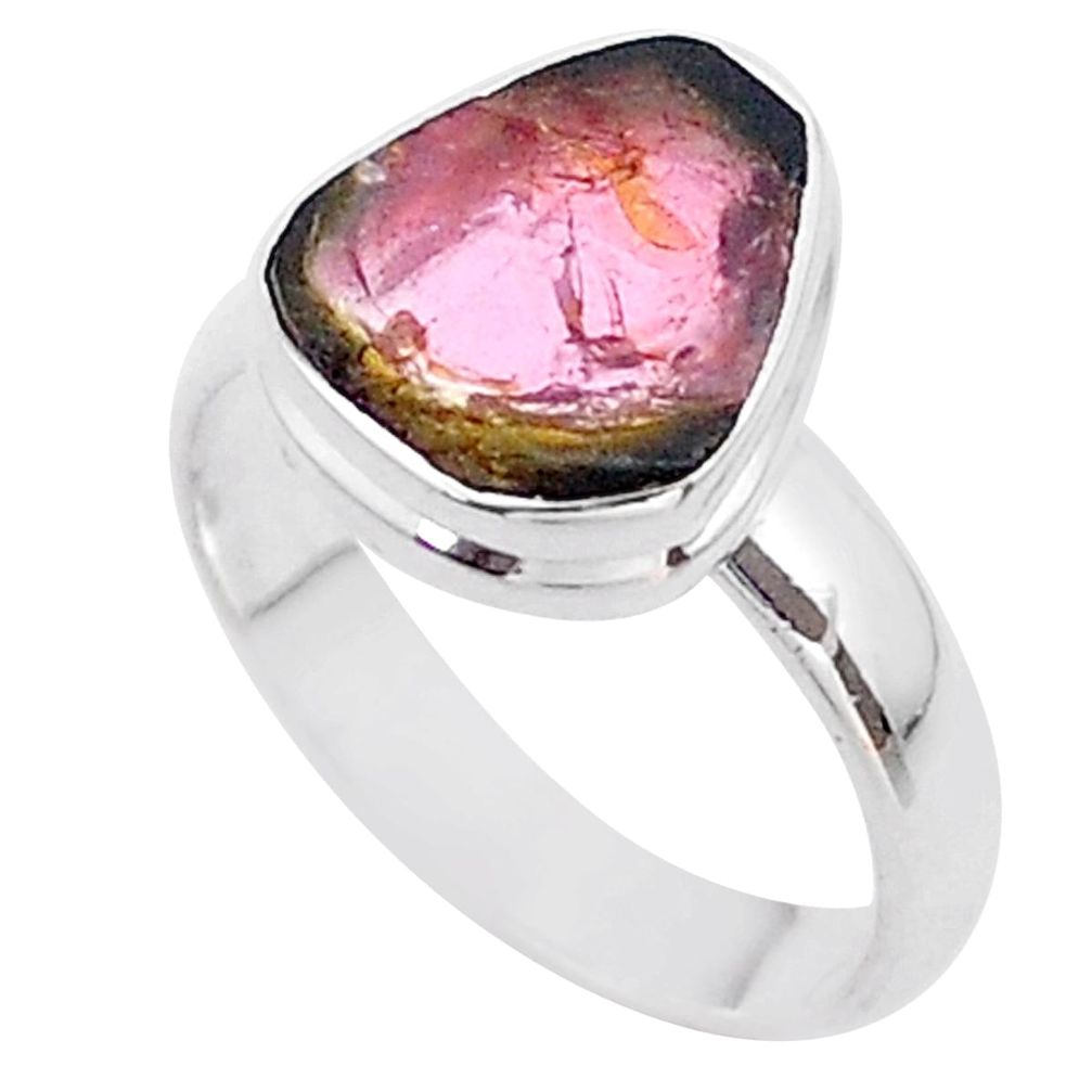 925 silver 4.34cts solitaire watermelon tourmaline slice ring size 7 t46291