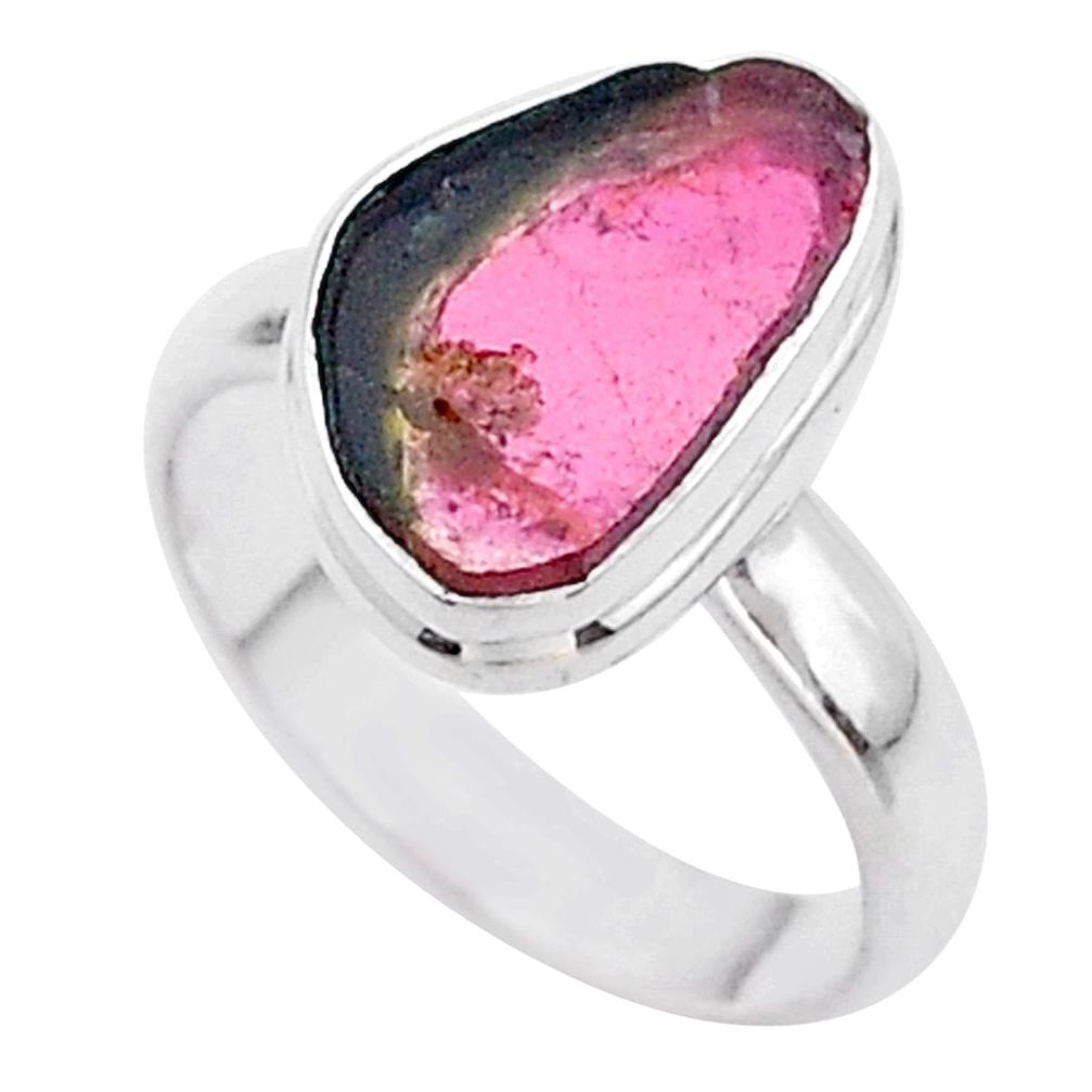 925 silver 5.23cts solitaire watermelon tourmaline slice ring size 7 t46298