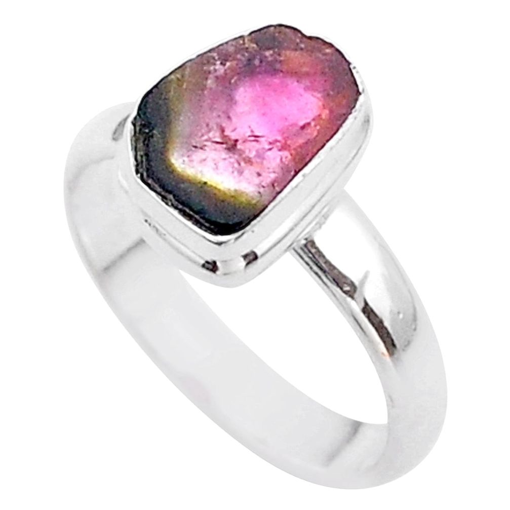 925 silver 3.82cts solitaire watermelon tourmaline slice ring size 7 t46328