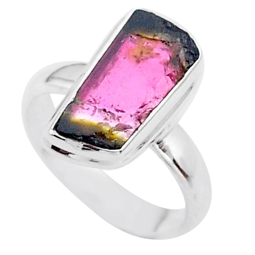 925 silver 4.84cts solitaire watermelon tourmaline slice ring size 7 t46359