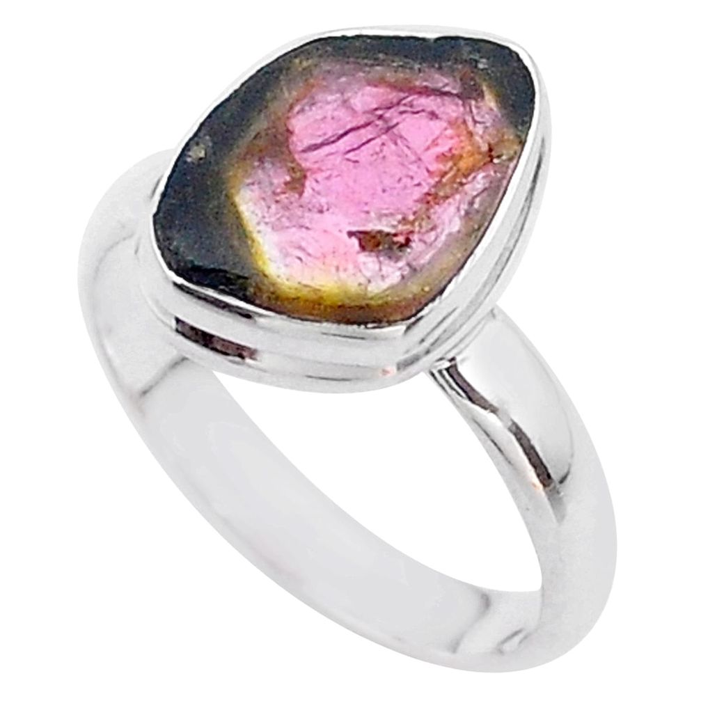 925 silver 5.55cts solitaire watermelon tourmaline slice ring size 9 t46294