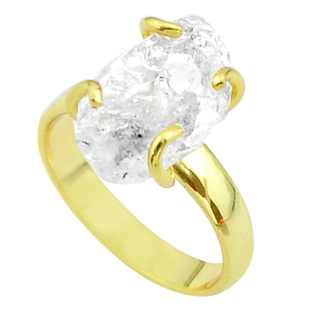 925 silver 6.43cts solitaire white herkimer diamond 14k gold ring size 7 t49424