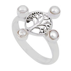 925 silver 1.40cts solitaire white pearl round tree of life ring size 5.5 n31363