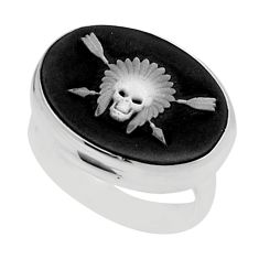925 silver 8.50cts solitaire white skull arrow cameo oval ring size 5.5 y52047