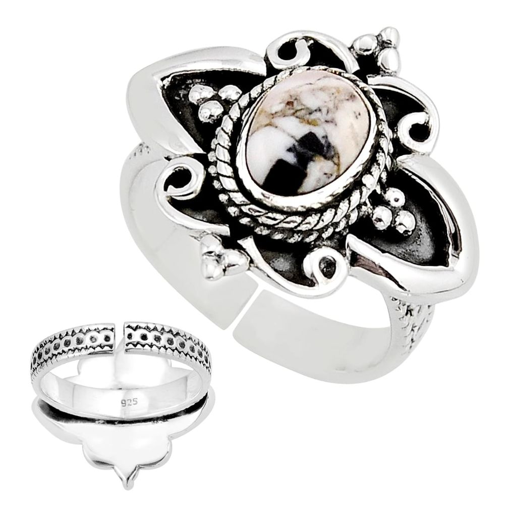 925 silver 1.94cts solitaire white zebra jasper adjustable ring size 9 y93729