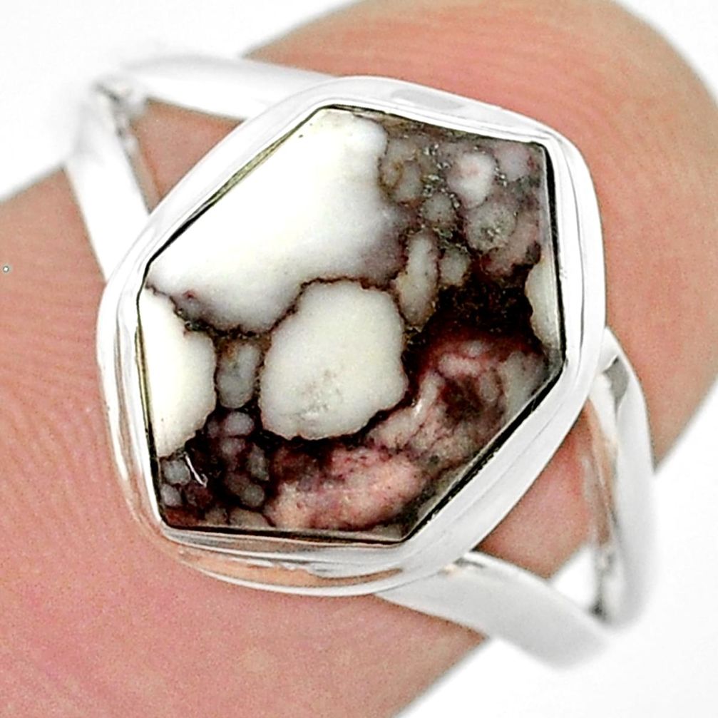 925 silver 5.97cts solitaire wild horse magnesite hexagon cocktail ring size 8 u44333