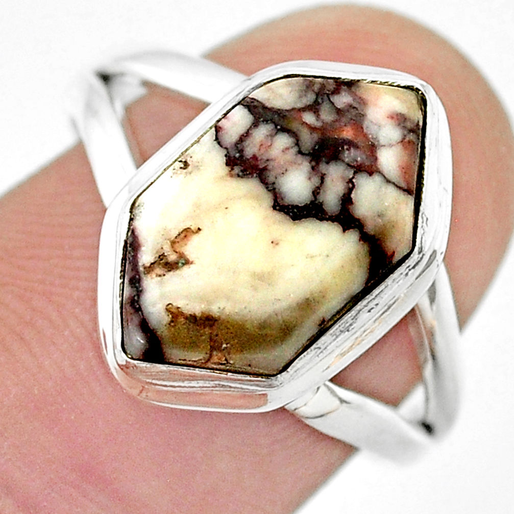 925 silver 6.54cts solitaire wild horse magnesite hexagon cocktail ring size 8.5 u44335