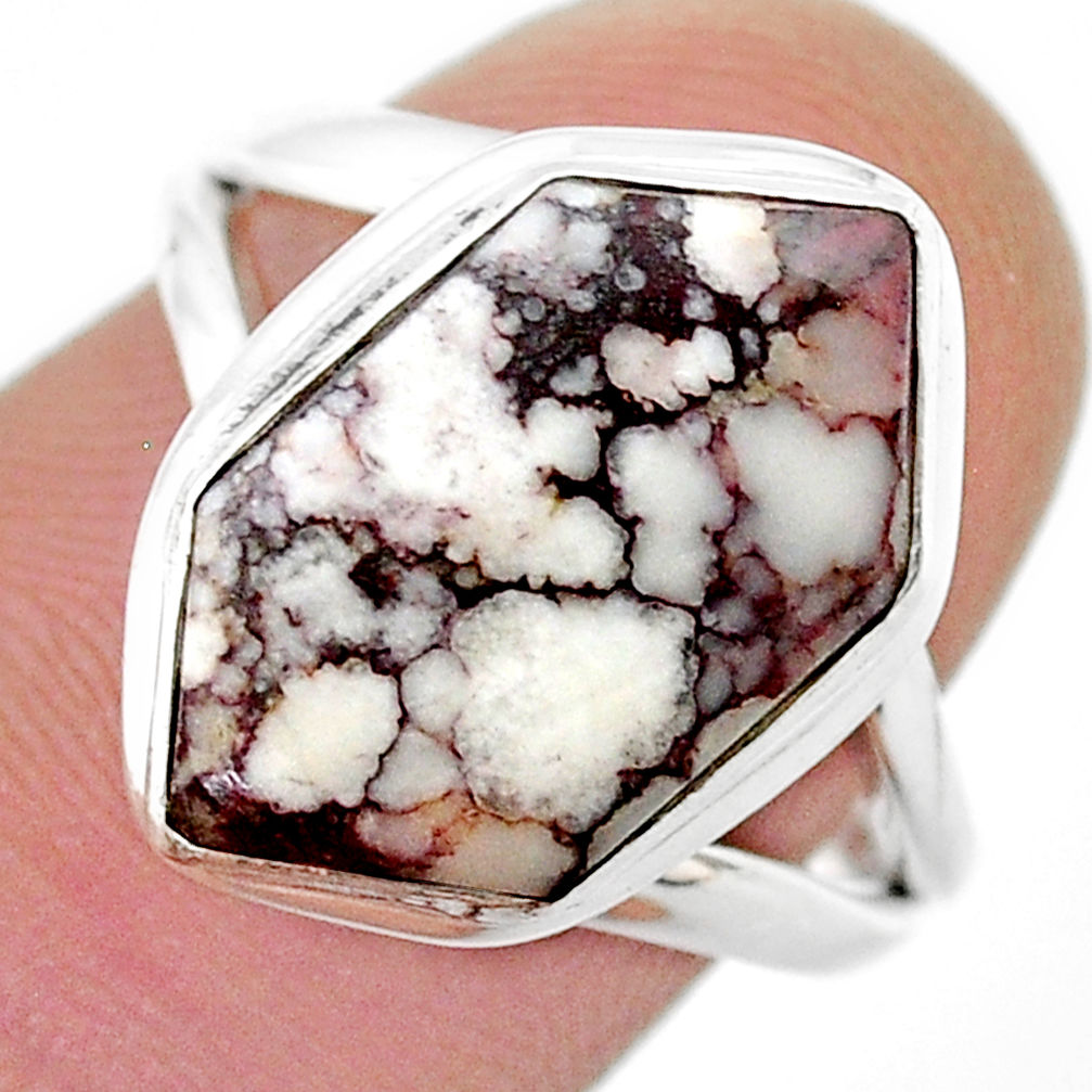 925 silver 8.29cts solitaire wild horse magnesite hexagon cocktail ring size 7.5 u44340