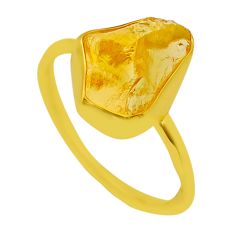 925 silver 5.22cts solitaire yellow citrine rough gold ring size 9.5 y36667