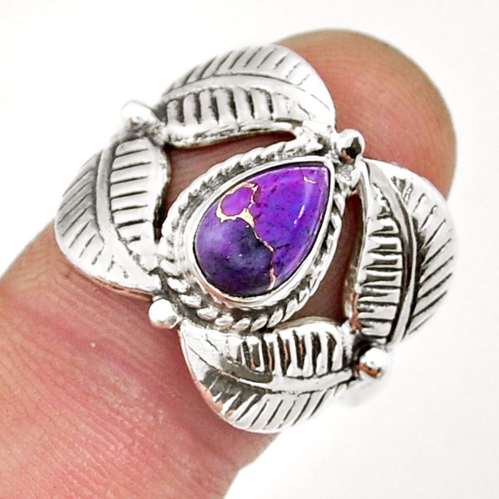 925 silver 2.95cts solitire purple copper turquoise leaf ring size 9 y25273