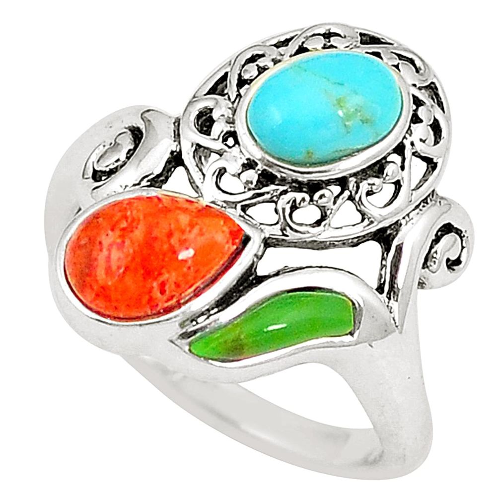 925 silver southwestern multi color copper turquoise ring size 5 c10380