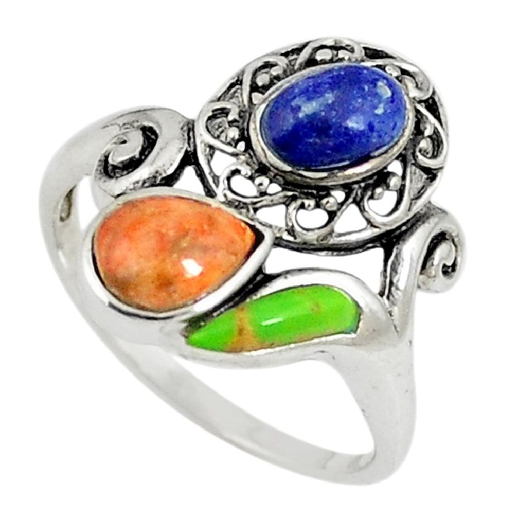 925 silver southwestern multi color copper turquoise ring size 7 c26145