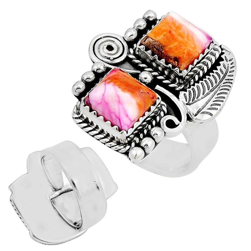 925 silver 7.12cts spiny oyster arizona turquoise adjustable ring size 6 c33306