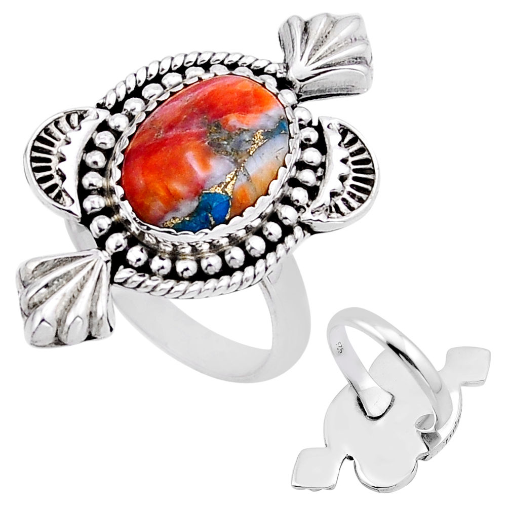 925 silver 6.79cts spiny oyster arizona turquoise adjustable ring size 8 n54142