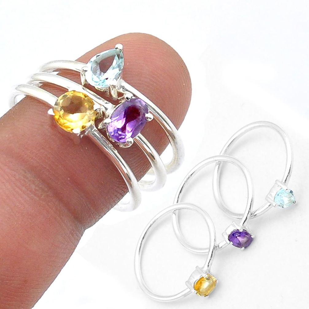 925 silver 3.21cts stackable amethyst citrine topaz 3 rings size 9 u66280