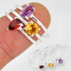 925 silver 2.81cts stackable amethyst garnet citrine 3 rings size 6.5 y78355