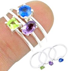 925 silver 2.88cts stackable amethyst sapphire peridot 3 rings size 7 u33140