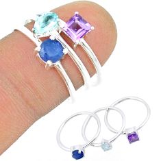 925 silver 2.77cts stackable blue sapphire iolite amethyst 3 rings size 7 u33127