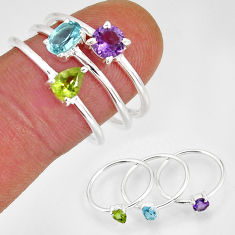 925 silver 2.81cts stackable blue topaz amethyst peridot 3 rings size 8.5 y78306