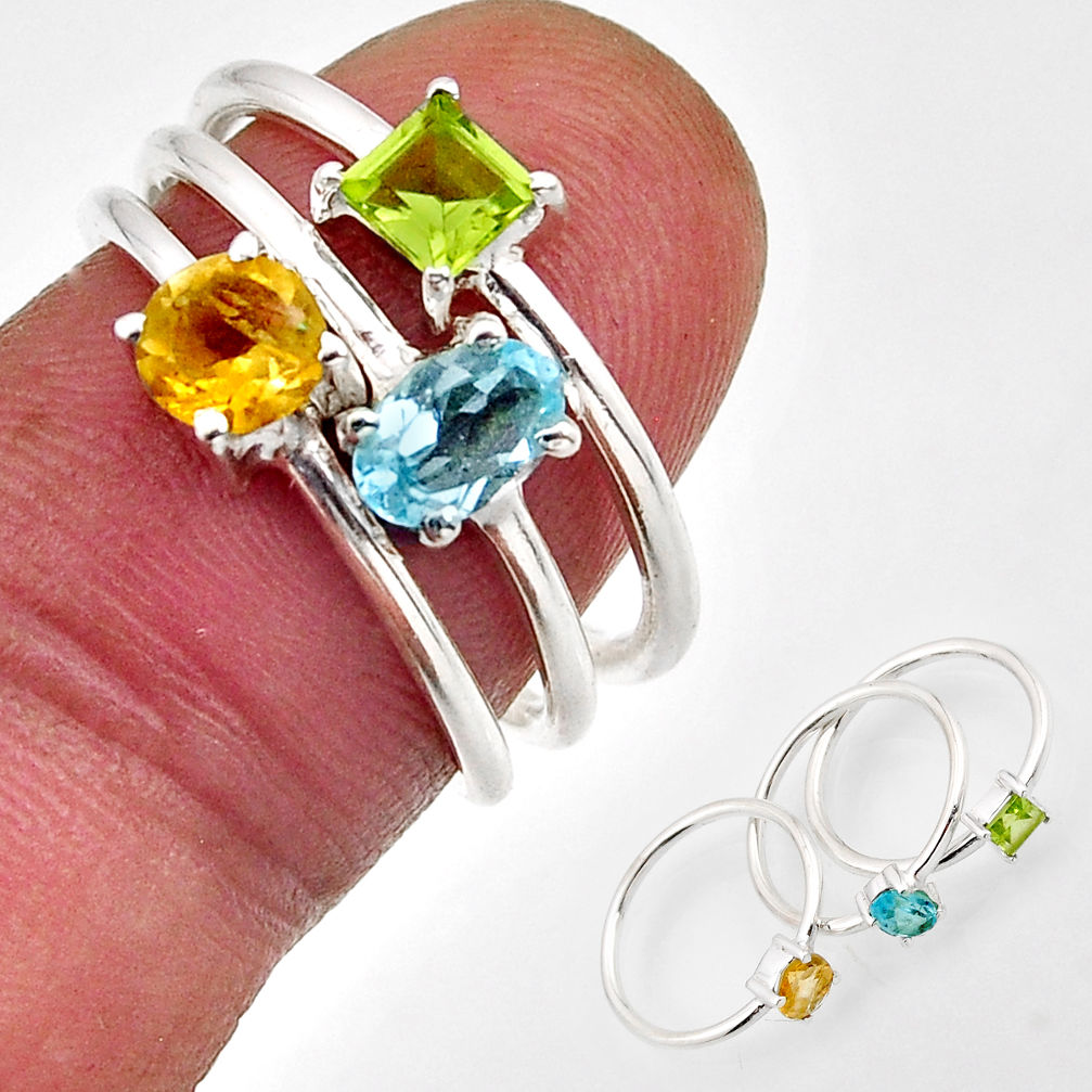 925 silver 2.92cts stackable blue topaz citrine peridot 3 rings size 6.5 y90844