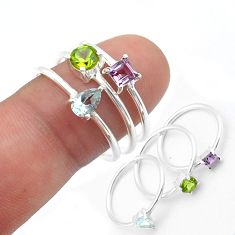 925 silver 3.11cts stackable blue topaz peridot amethyst 3 rings size 8 u66272
