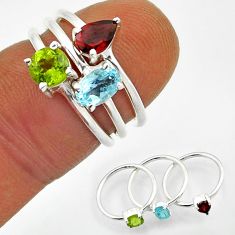 925 silver 2.43cts stackable blue topaz peridot garnet 3 rings size 4.5 n20975