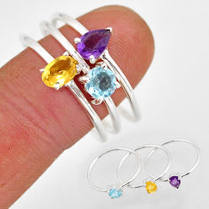 925 silver 3.14cts stackable citrine oval amethyst topaz 3 rings size 10 y93966