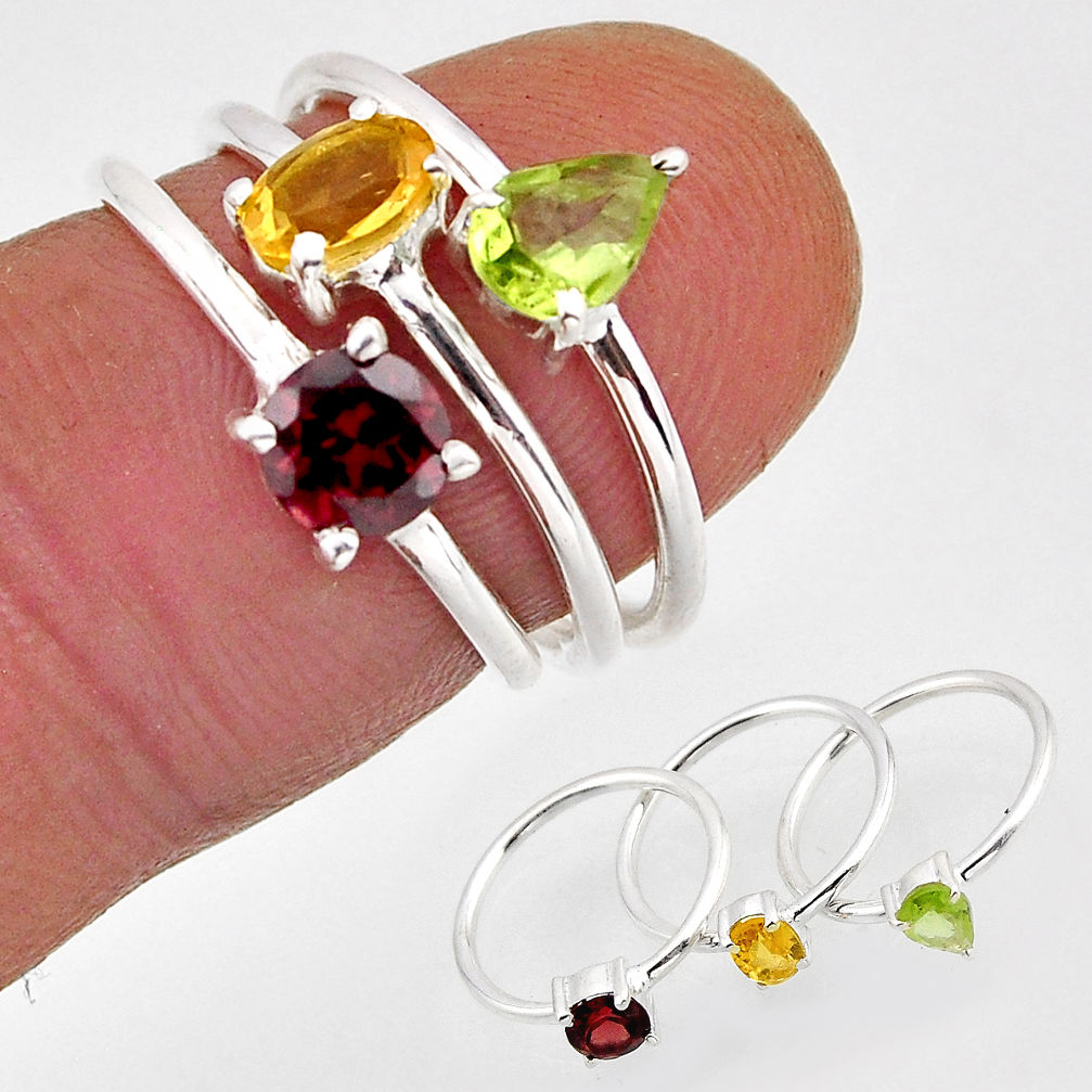 925 silver 2.68cts stackable citrine oval peridot garnet 3 rings size 5.5 y94017
