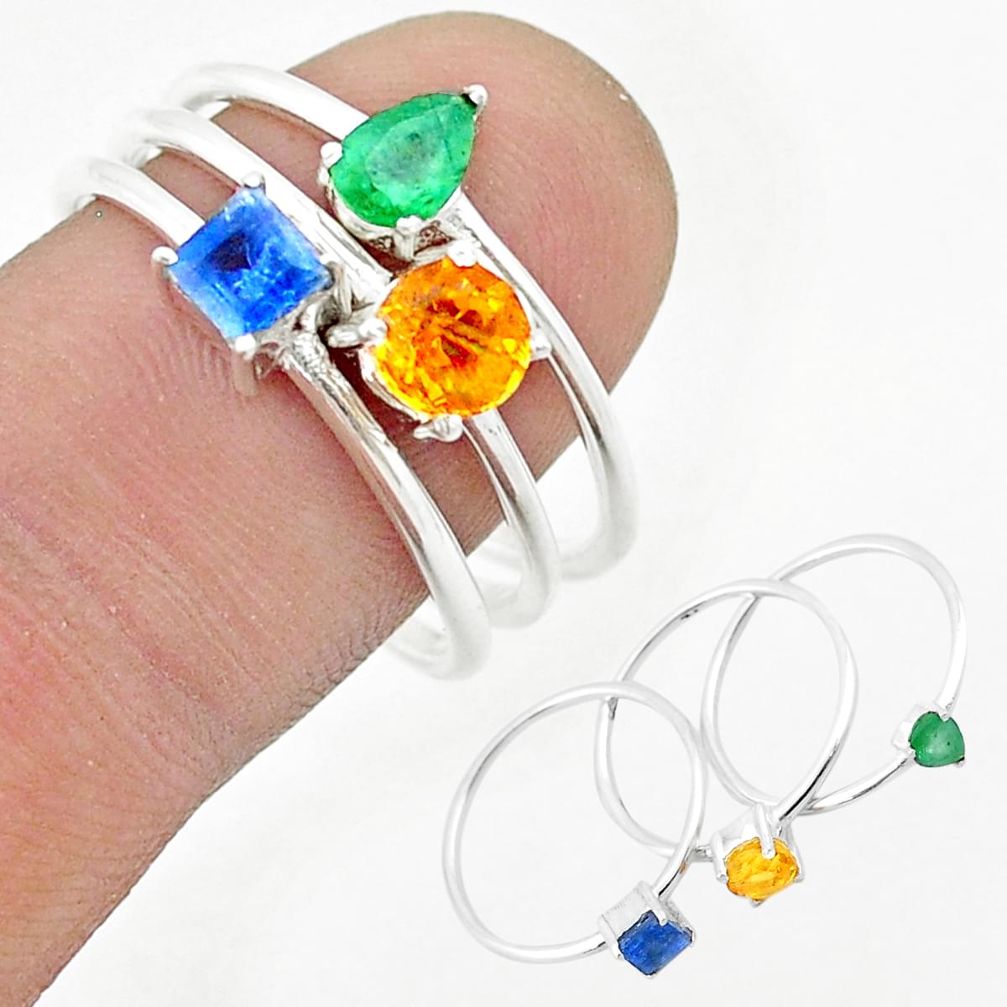 925 silver 2.83cts stackable citrine sapphire emerald 3 rings size 9 u33199