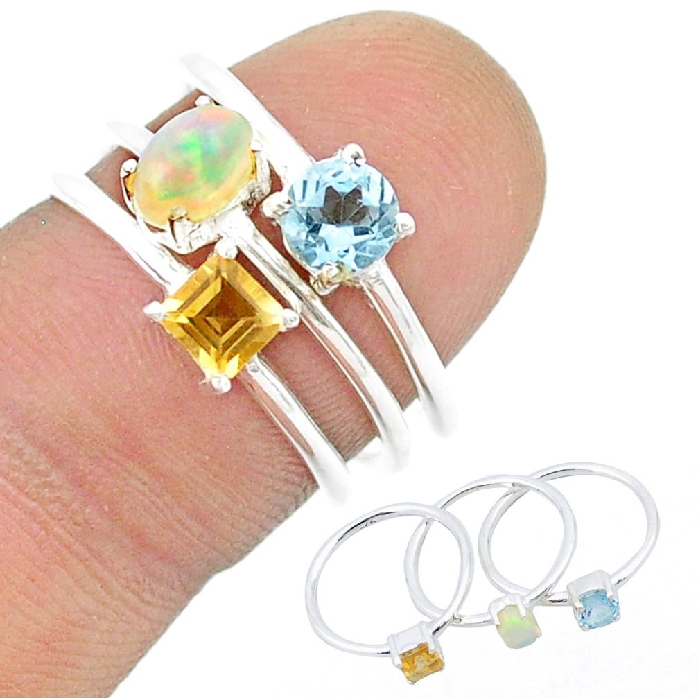 925 silver 2.86cts stackable ethiopian opal citrine topaz 3 rings size 7 u33156