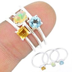 925 silver 2.86cts stackable ethiopian opal citrine topaz 3 rings size 7 u33156