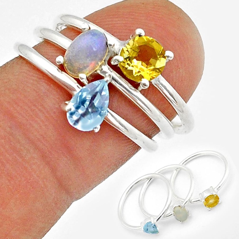 925 silver 3.02cts stackable ethiopian opal topaz citrine 3 ring size 7 u83793
