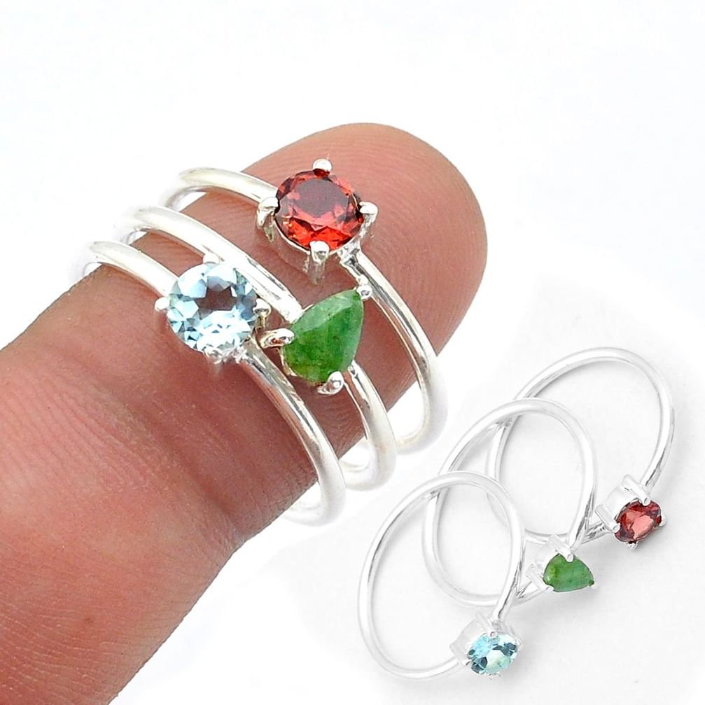 925 silver 3.21cts stackable natural emerald garnet topaz 3 rings size 9 u66269