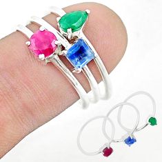925 silver 3.14cts stackable natural emerald ruby sapphire 3 rings size 8 u32973