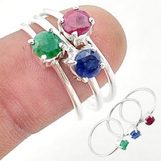 925 silver 2.52cts stackable natural emerald ruby sapphire 3 rings size 8 u41391