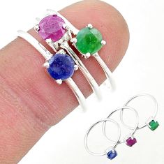 925 silver 2.53cts stackable natural emerald sapphire ruby 3 rings size 8 u41396