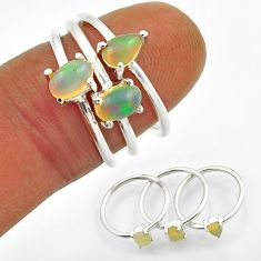 925 silver 2.54cts stackable natural ethiopian opal oval 3 rings size 5.5 n20980