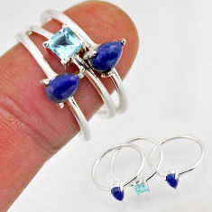 925 silver 3.14cts stackable natural lapis lazuli topaz 3 rings size 7.5 y94527