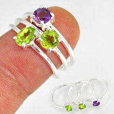 925 silver 2.69cts stackable natural peridot amethyst 3 rings size 6.5 y73943
