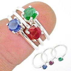 925 silver 2.50cts stackable natural ruby emerald sapphire 3 rings size 4 u41357