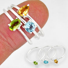 925 silver 3.00cts stackable peridot citrine blue topaz 3 rings size 8.5 y78303