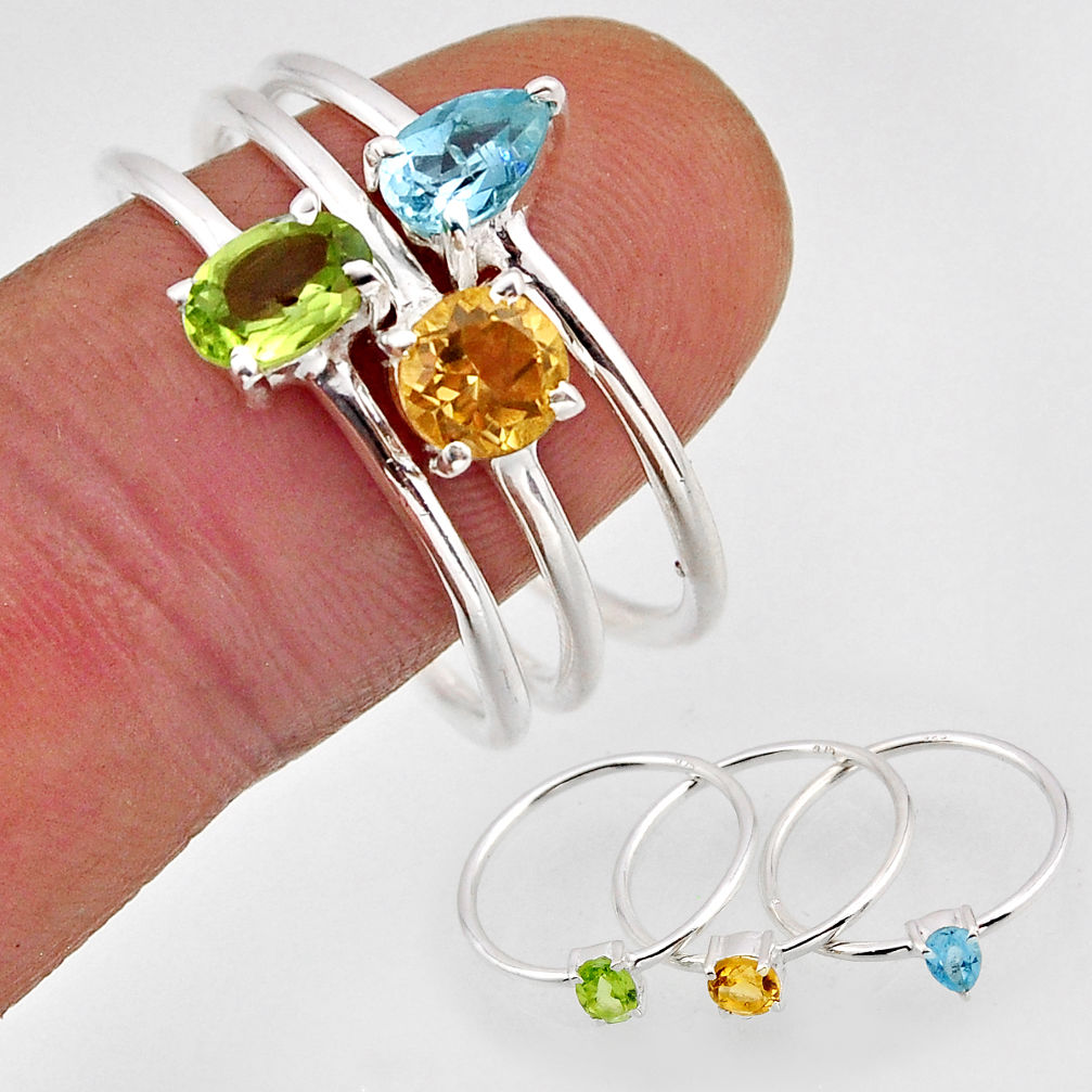 925 silver 3.04cts stackable peridot oval citrine topaz 3 rings size 10 y93974