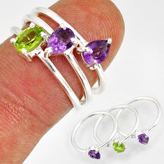 925 silver 2.86cts stackable peridot oval shape amethyst 3 rings size 6.5 y78357