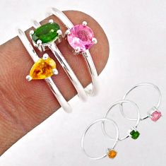 925 silver 2.81cts stackable pink green yellow tourmaline 3 rings size 7 t87018