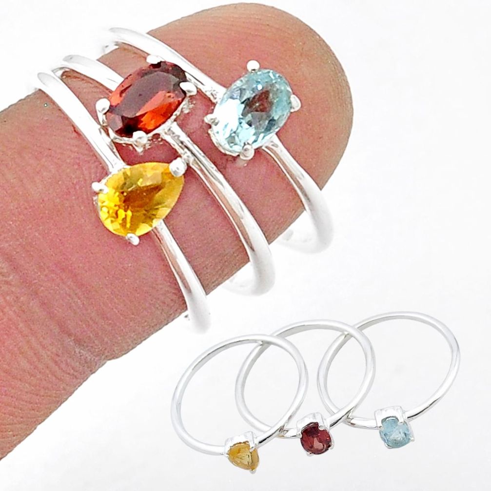 925 silver 2.84cts stackable red garnet citrine topaz 3 rings size 8 u41483