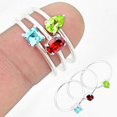 925 silver 3.21cts stackable red garnet peridot topaz 3 rings size 8 u33017